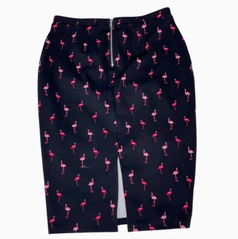 I Heart Ronson Pink Flamingo Pencil Midi Skirt. Back Slit, Back Zip. Has Stretch - Picture 3 of 7